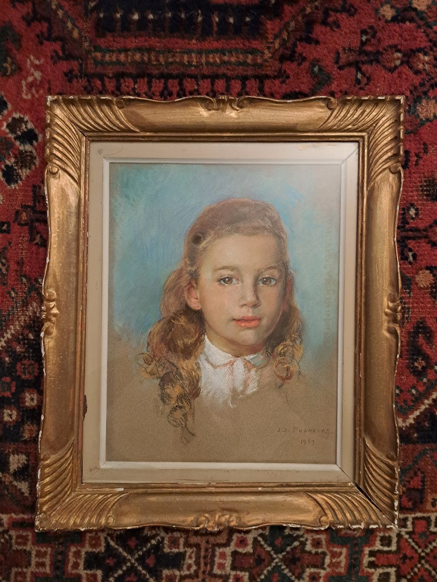 Jean Joseph Pugnaire, Portrait Of A Young Girl, Pastel, Dated 1959. -photo-4