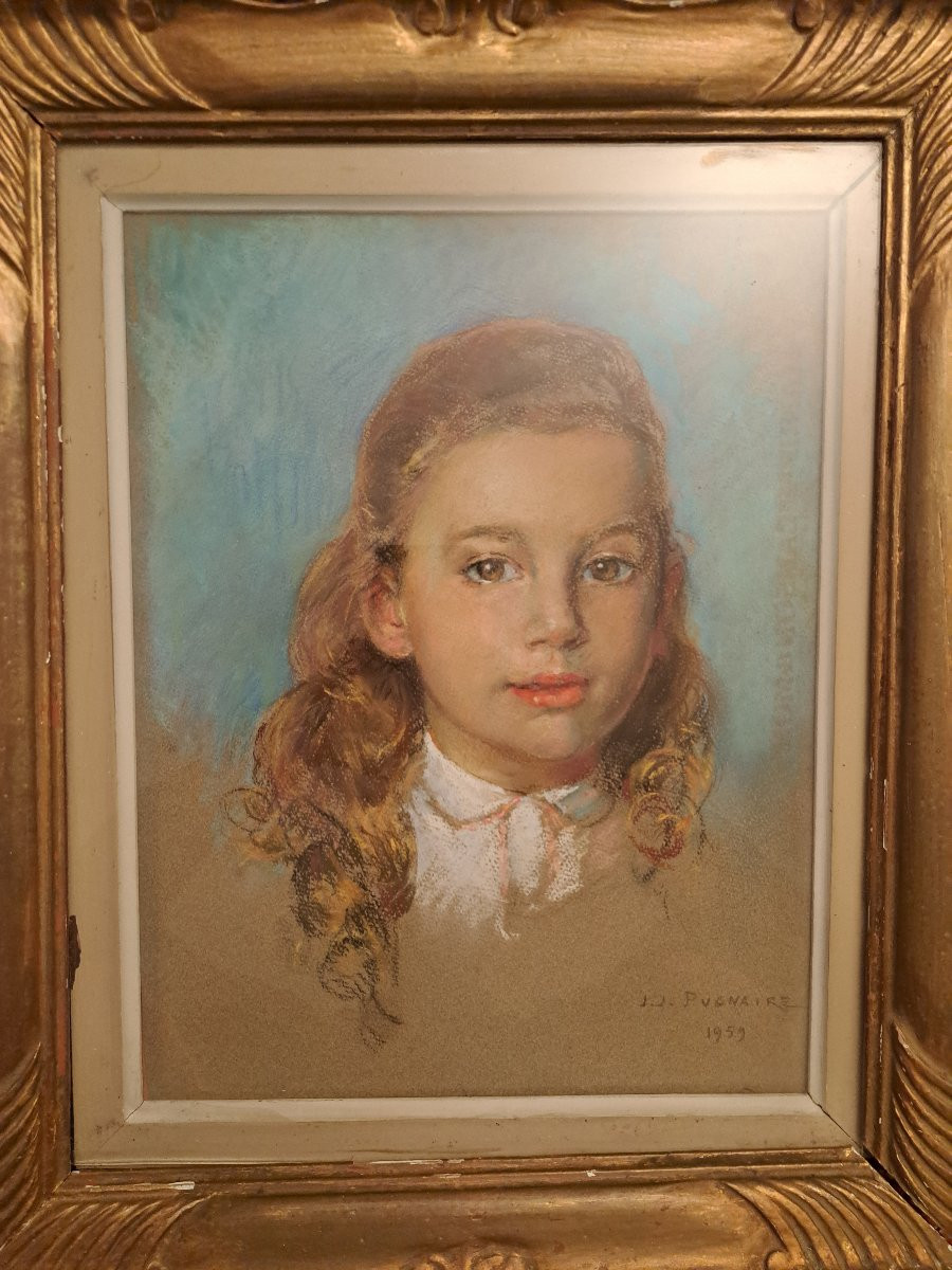 Jean Joseph Pugnaire, Portrait Of A Young Girl, Pastel, Dated 1959. -photo-1