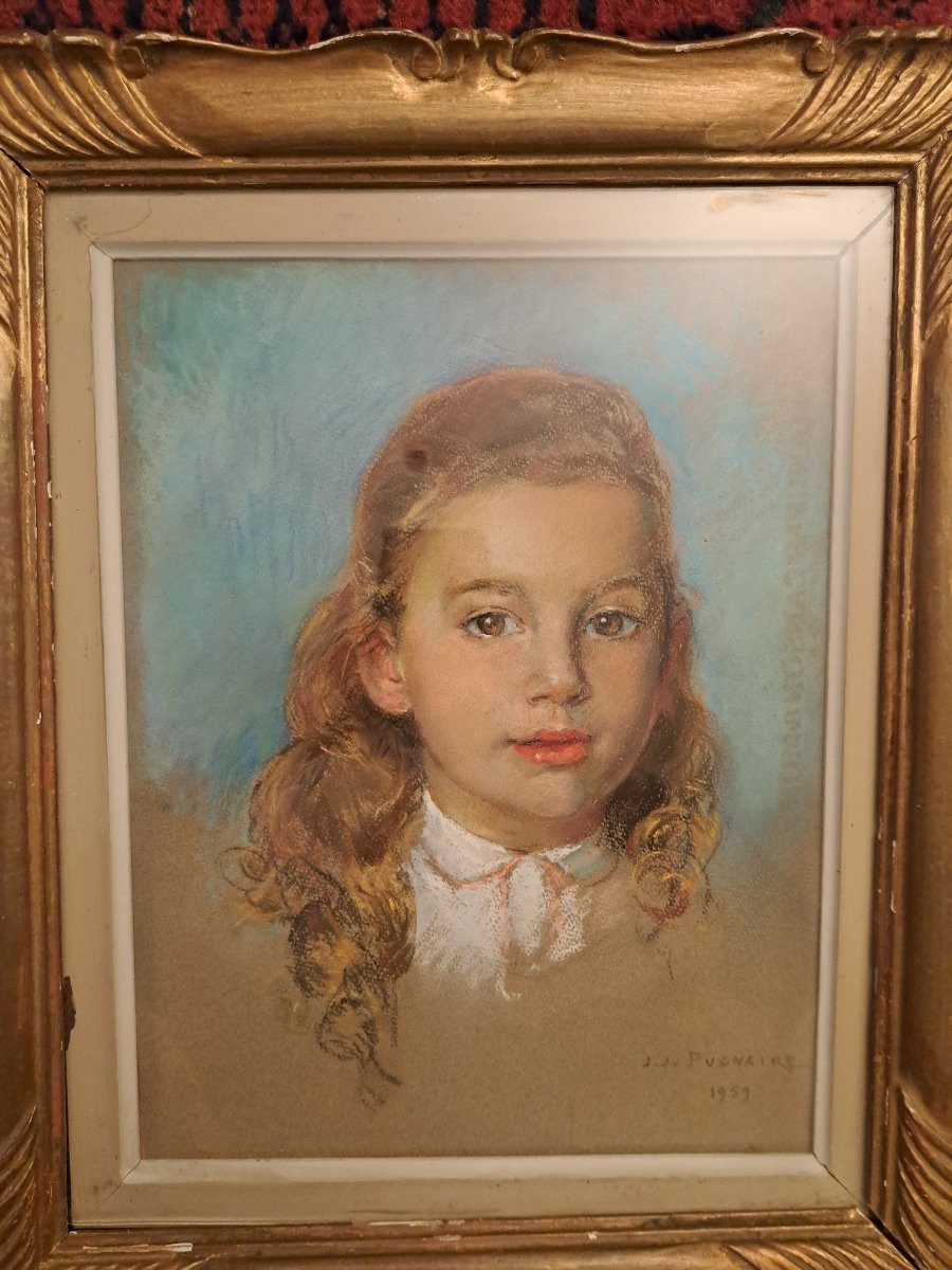 Jean Joseph Pugnaire, Portrait Of A Young Girl, Pastel, Dated 1959. -photo-2