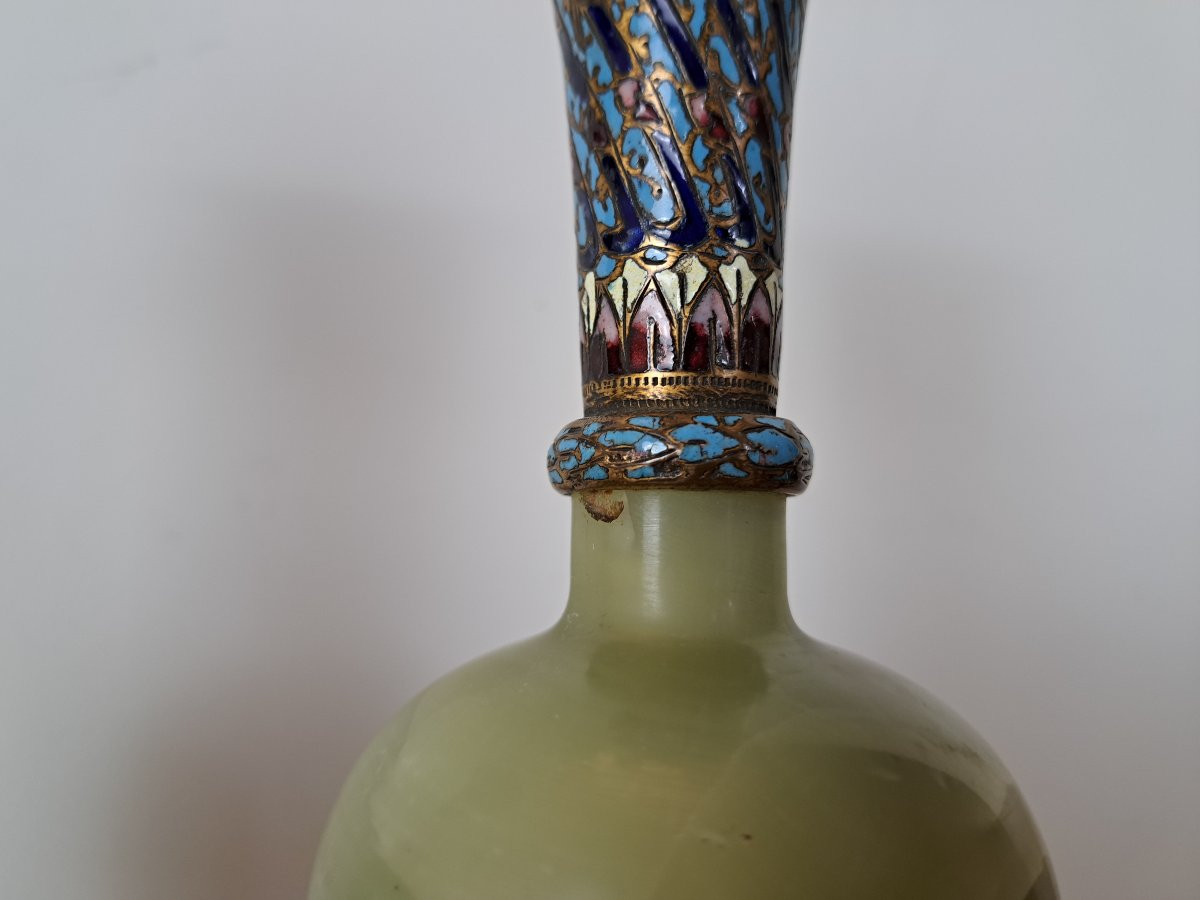 Pair Of Vases, Onyx And Cloisonné Enamel Bronze, Circa 1900. -photo-2