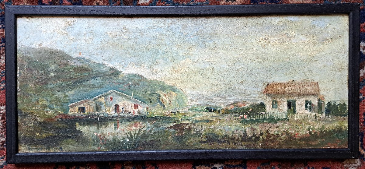 Verner White, "basque Houses", Oil On Panel, Late 19th Century. -photo-2