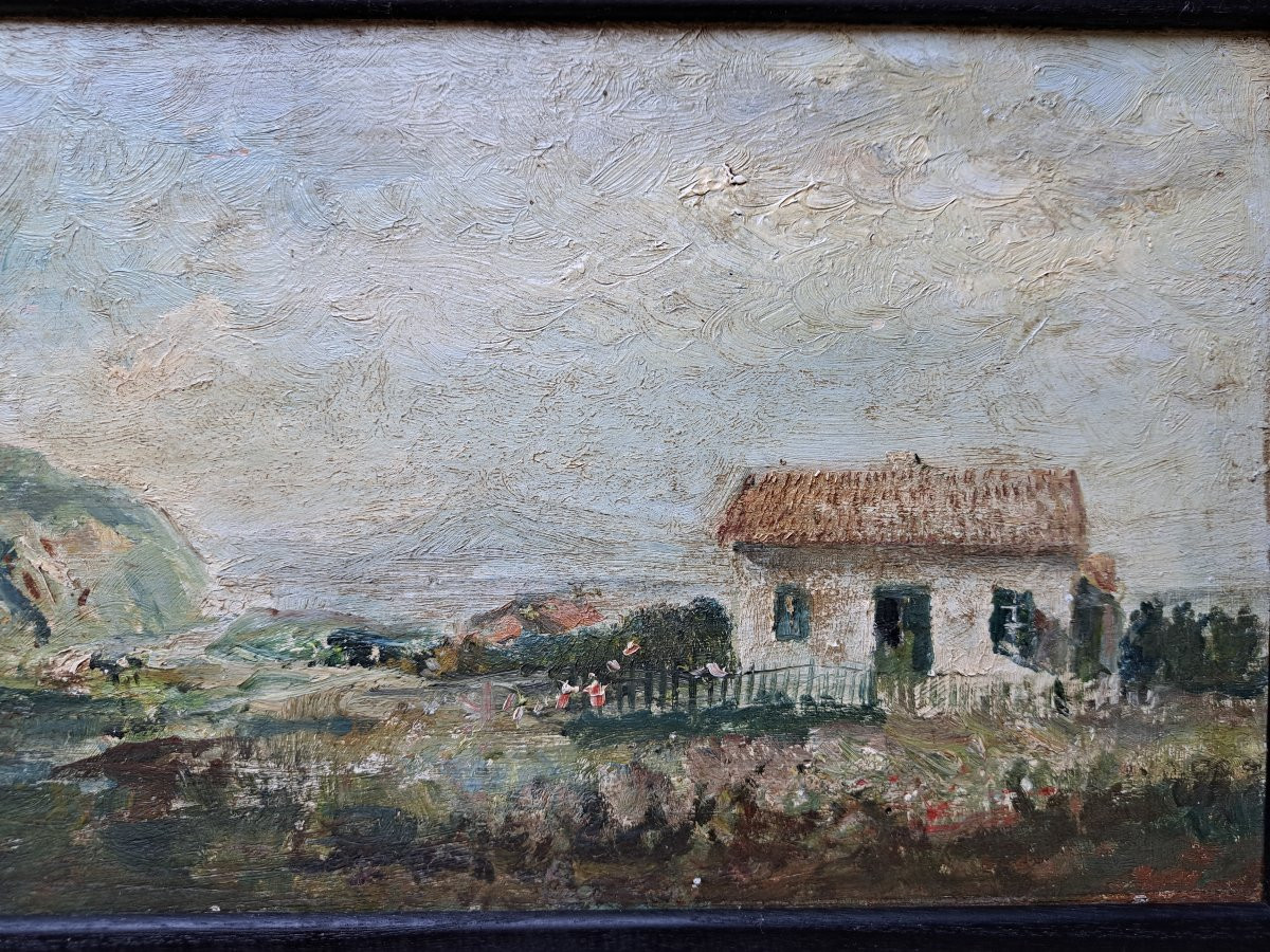 Verner White, "basque Houses", Oil On Panel, Late 19th Century. -photo-1