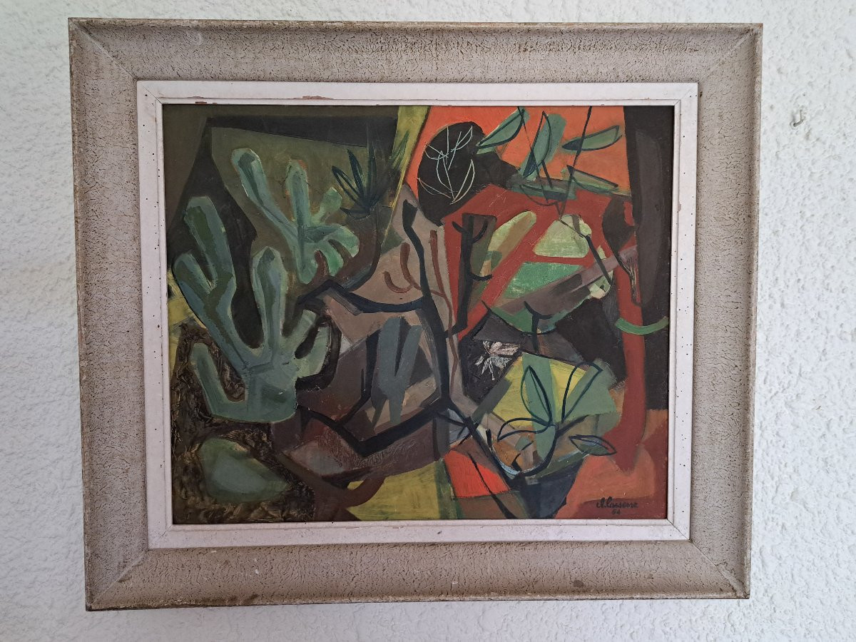 Claude Lasserre , Le Jardin , Huile Sur Isorel , 1954 . -photo-2