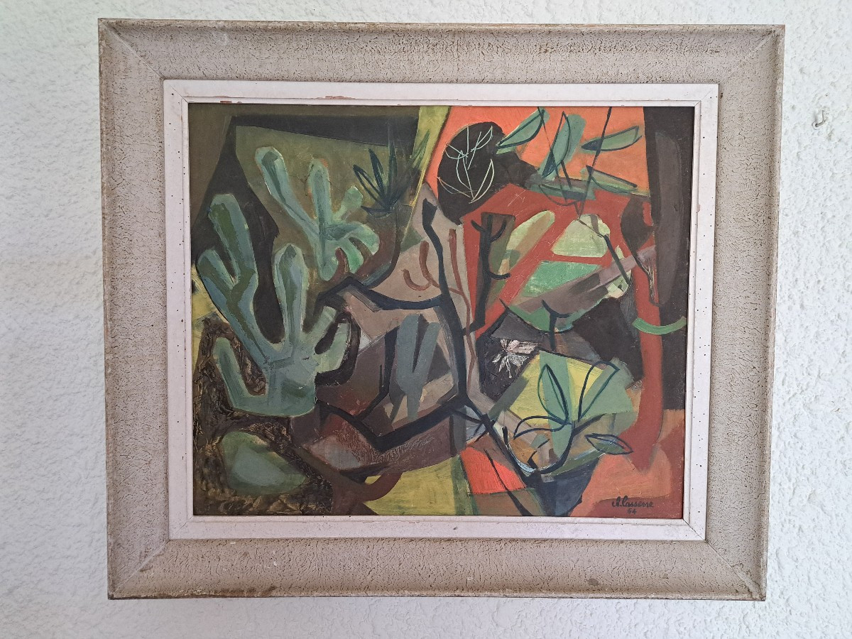 Claude Lasserre , Le Jardin , Huile Sur Isorel , 1954 . 