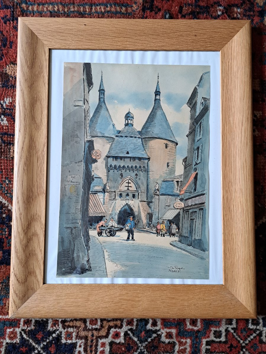 Charles Jean Forget (1886/1960). Nancy, Porte De La Craffe, Watercolor, Early 20th Century. -photo-2