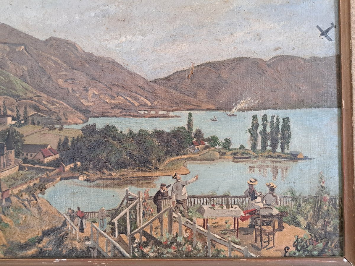 E.Taesch , Le vol de l'avion , Huile sur toile , Ecole naïve , Début XX°. -photo-3