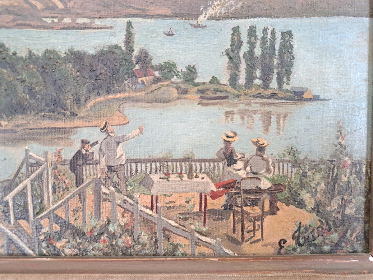 E.Taesch , Le vol de l'avion , Huile sur toile , Ecole naïve , Début XX°. -photo-4