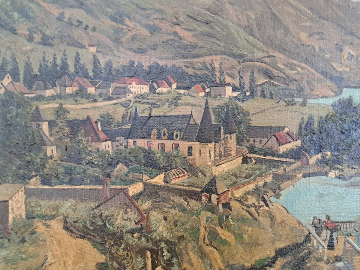 E.Taesch , Le vol de l'avion , Huile sur toile , Ecole naïve , Début XX°. -photo-1