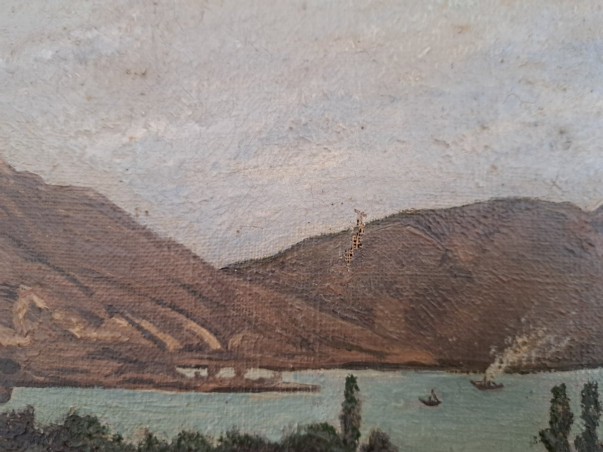 E.Taesch , Le vol de l'avion , Huile sur toile , Ecole naïve , Début XX°. -photo-2