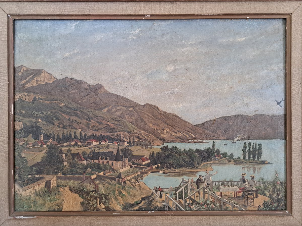 E.Taesch , Le vol de l'avion , Huile sur toile , Ecole naïve , Début XX°. -photo-4