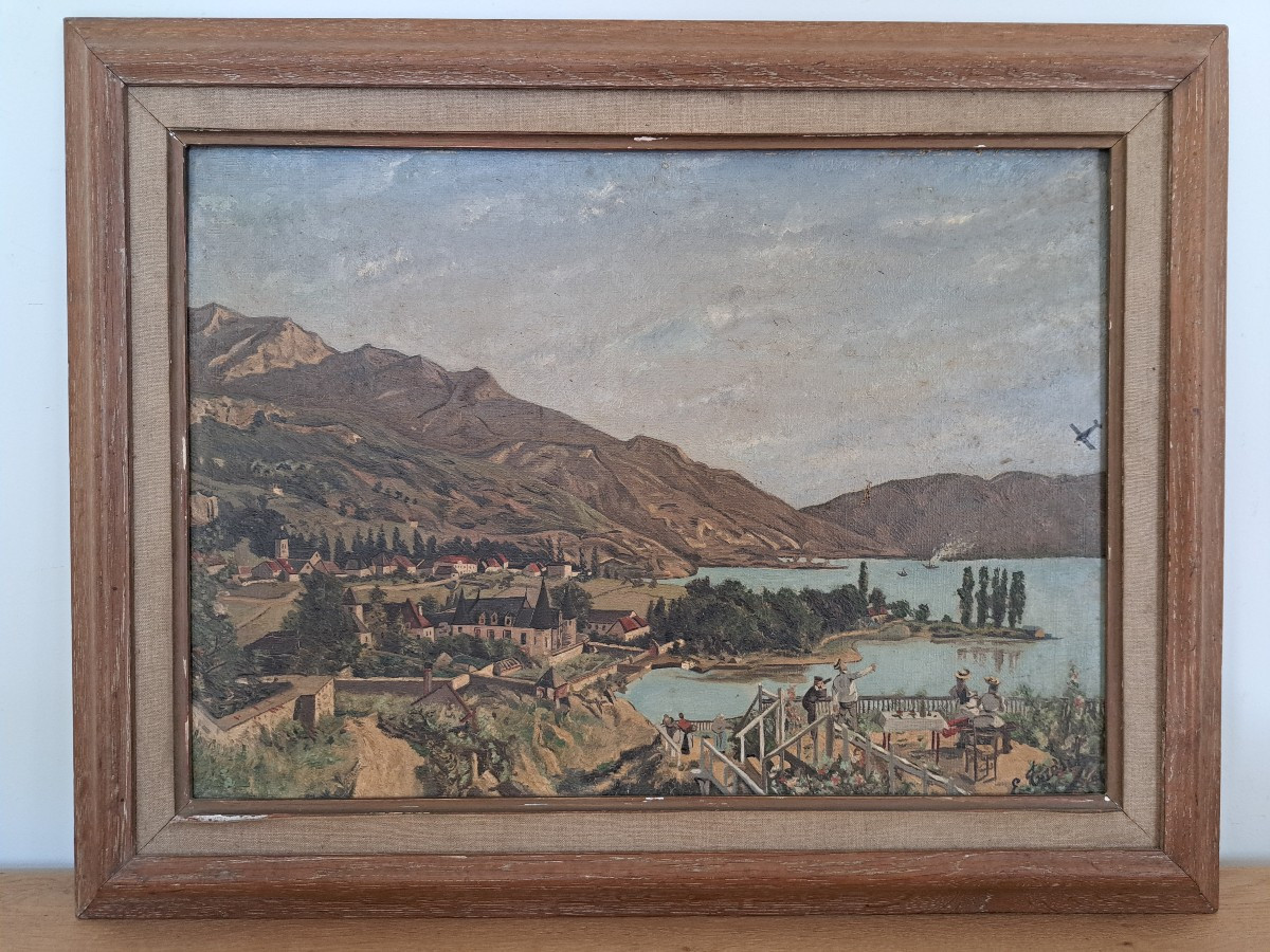E.Taesch , Le vol de l'avion , Huile sur toile , Ecole naïve , Début XX°. 