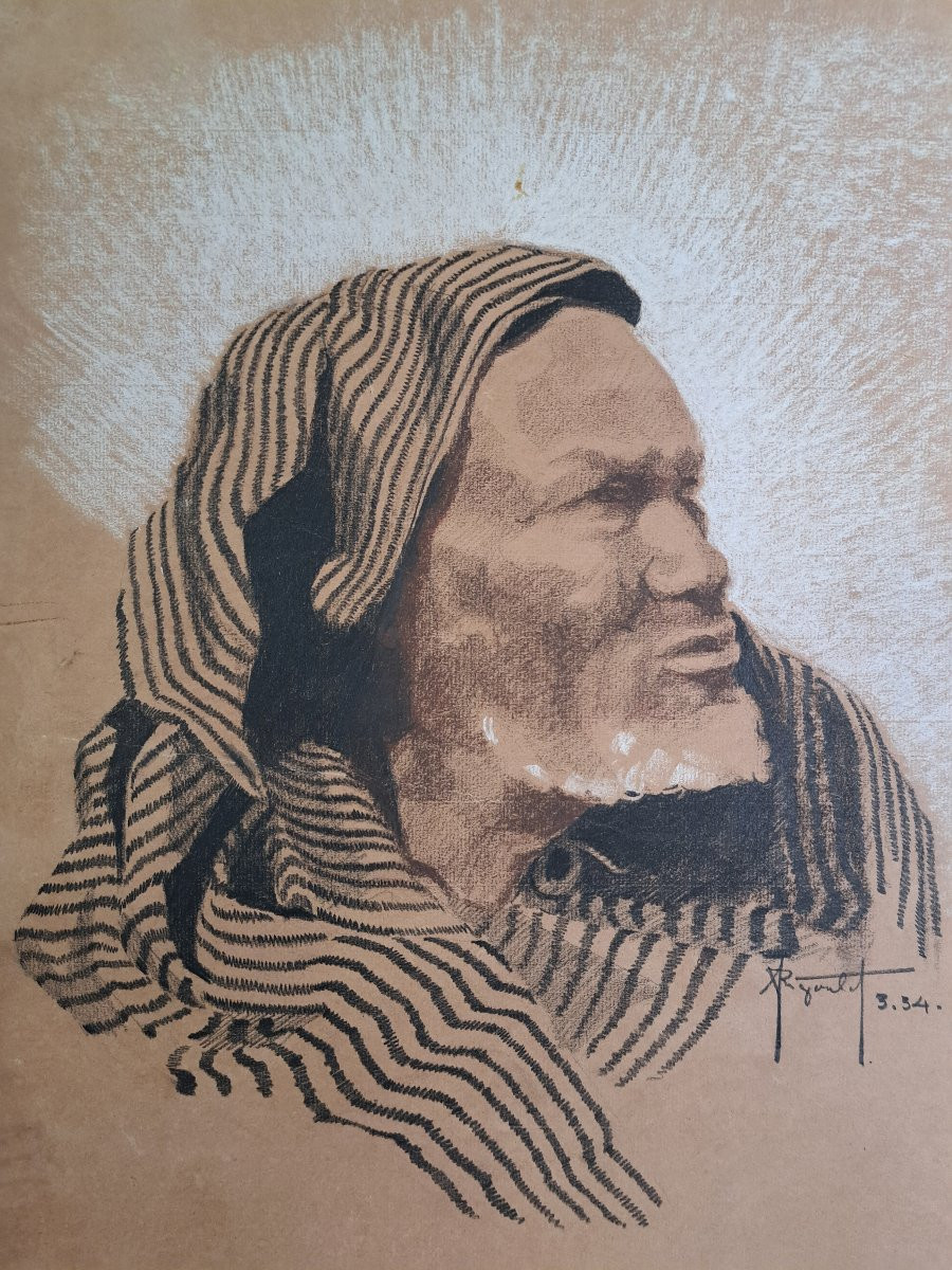 André Rigoulot , Portrait d'un homme oriental , Dessin , XX°.-photo-3