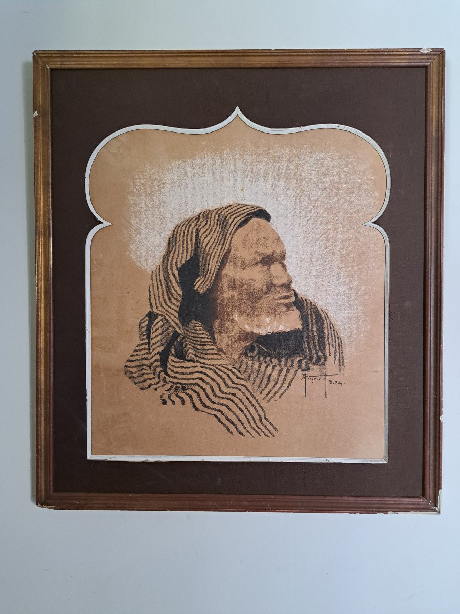 André Rigoulot , Portrait d'un homme oriental , Dessin , XX°.-photo-2