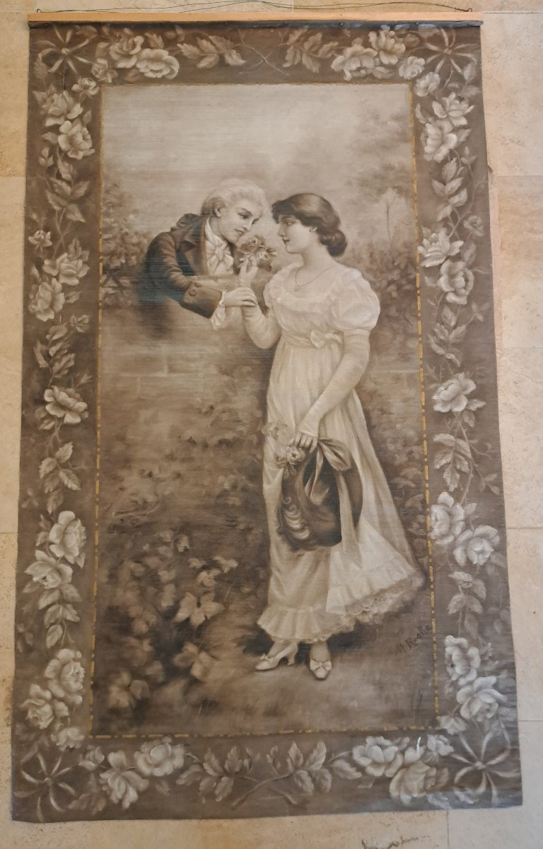 M.Roche , Couple romantique , Toile peinte , Début XX°. -photo-2