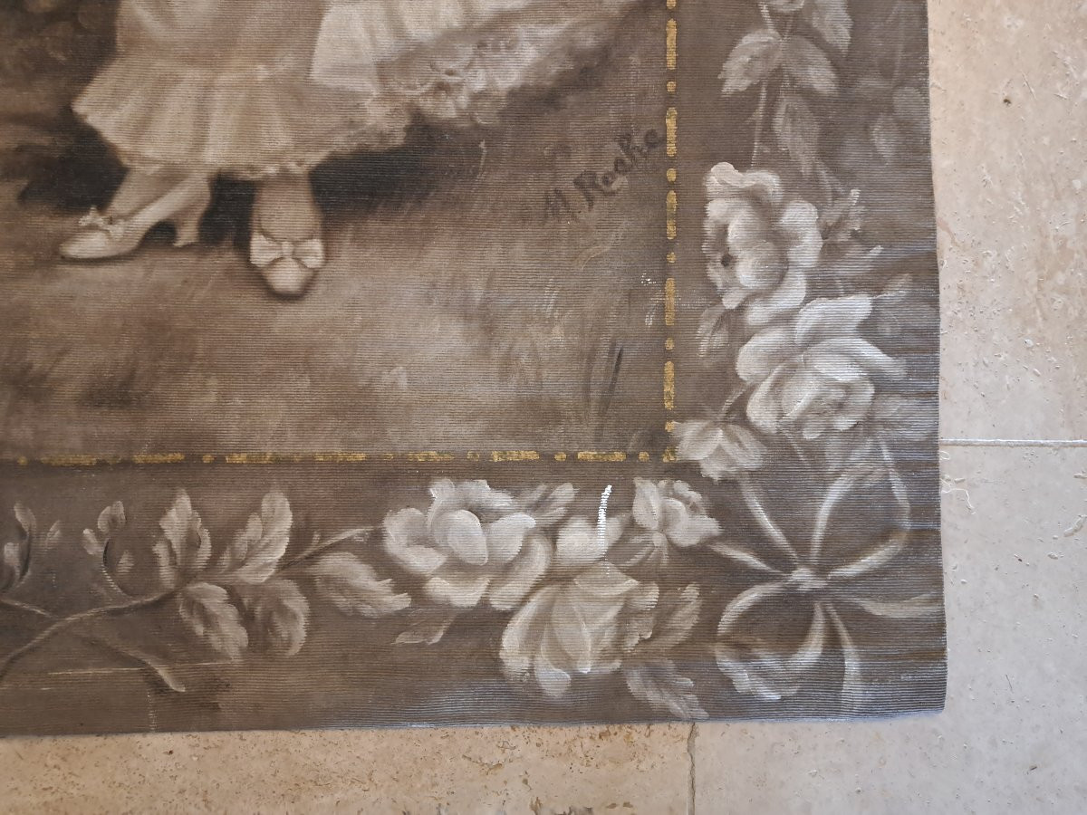 M.Roche , Couple romantique , Toile peinte , Début XX°. -photo-1