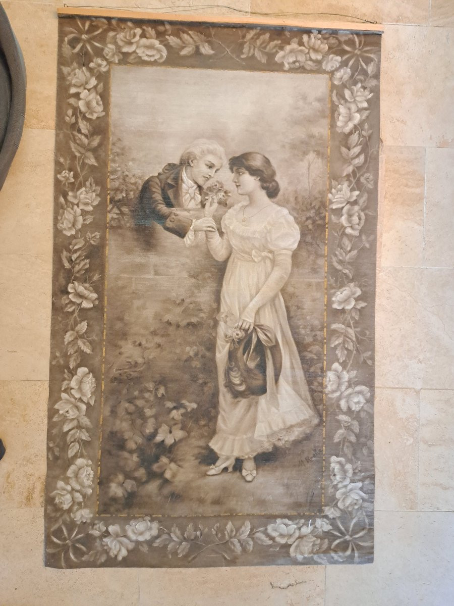 M.Roche , Couple romantique , Toile peinte , Début XX°. -photo-4