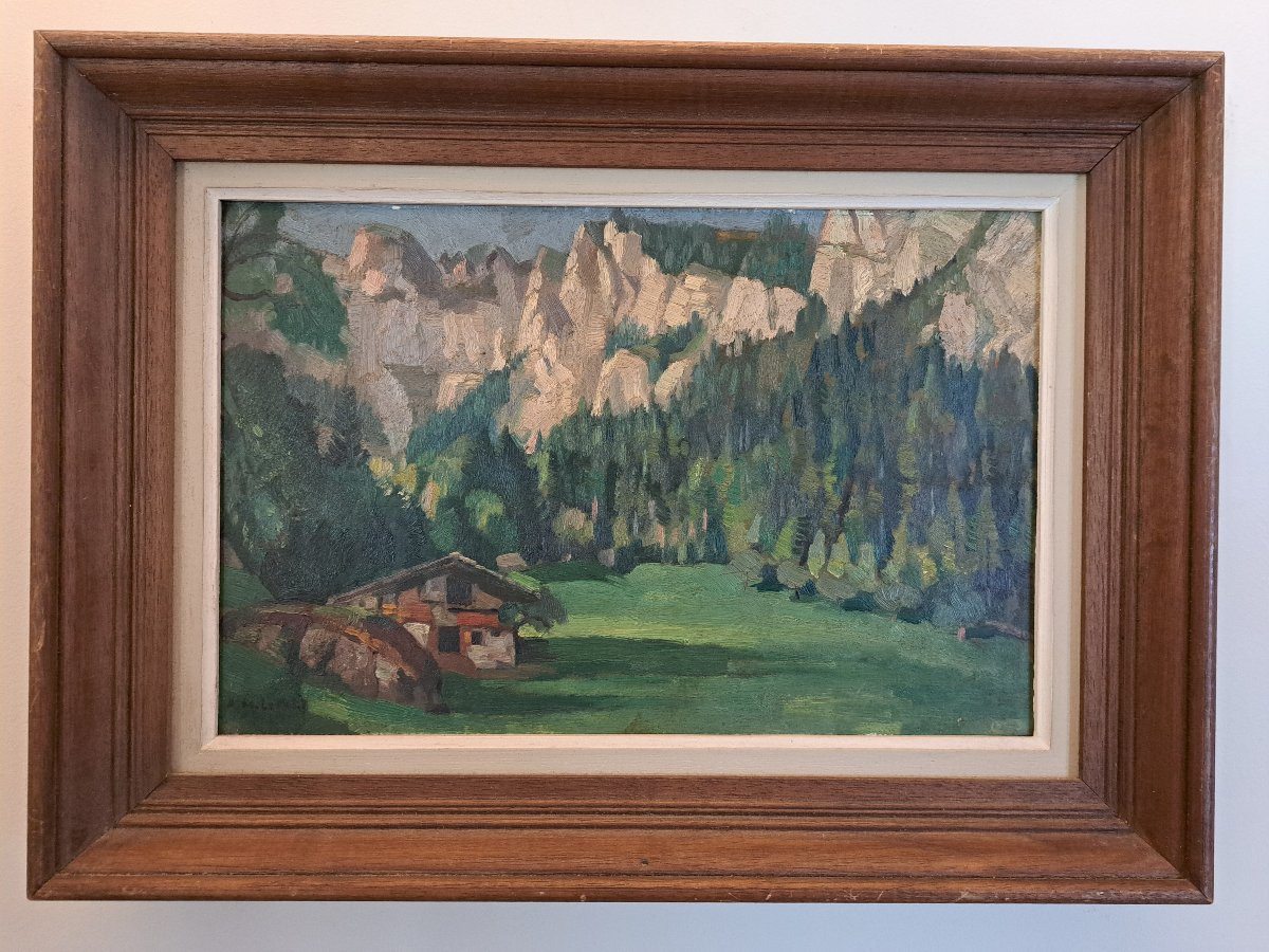 Alfred Marie Le Petit , Paysage de montagnes , Huile sur panneau , Début XX°. -photo-2