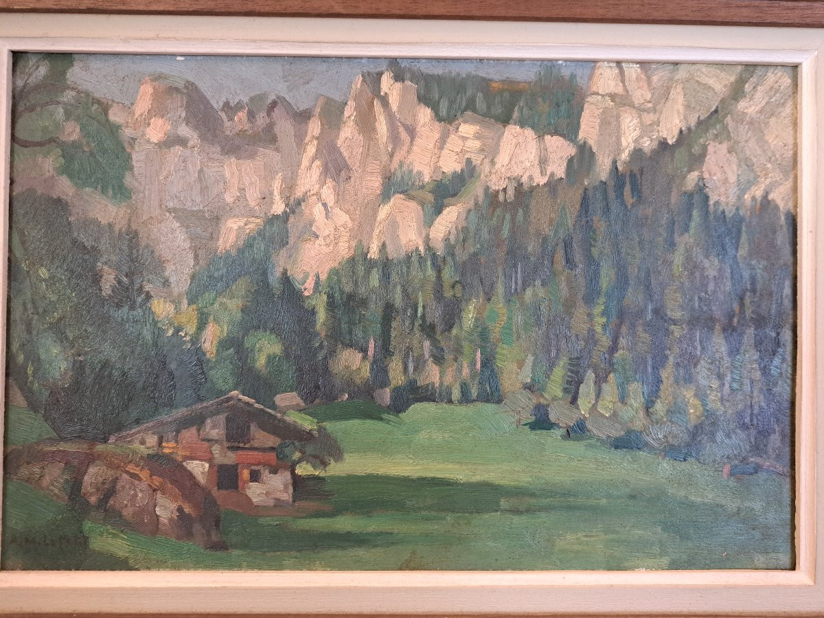 Alfred Marie Le Petit , Paysage de montagnes , Huile sur panneau , Début XX°. -photo-3