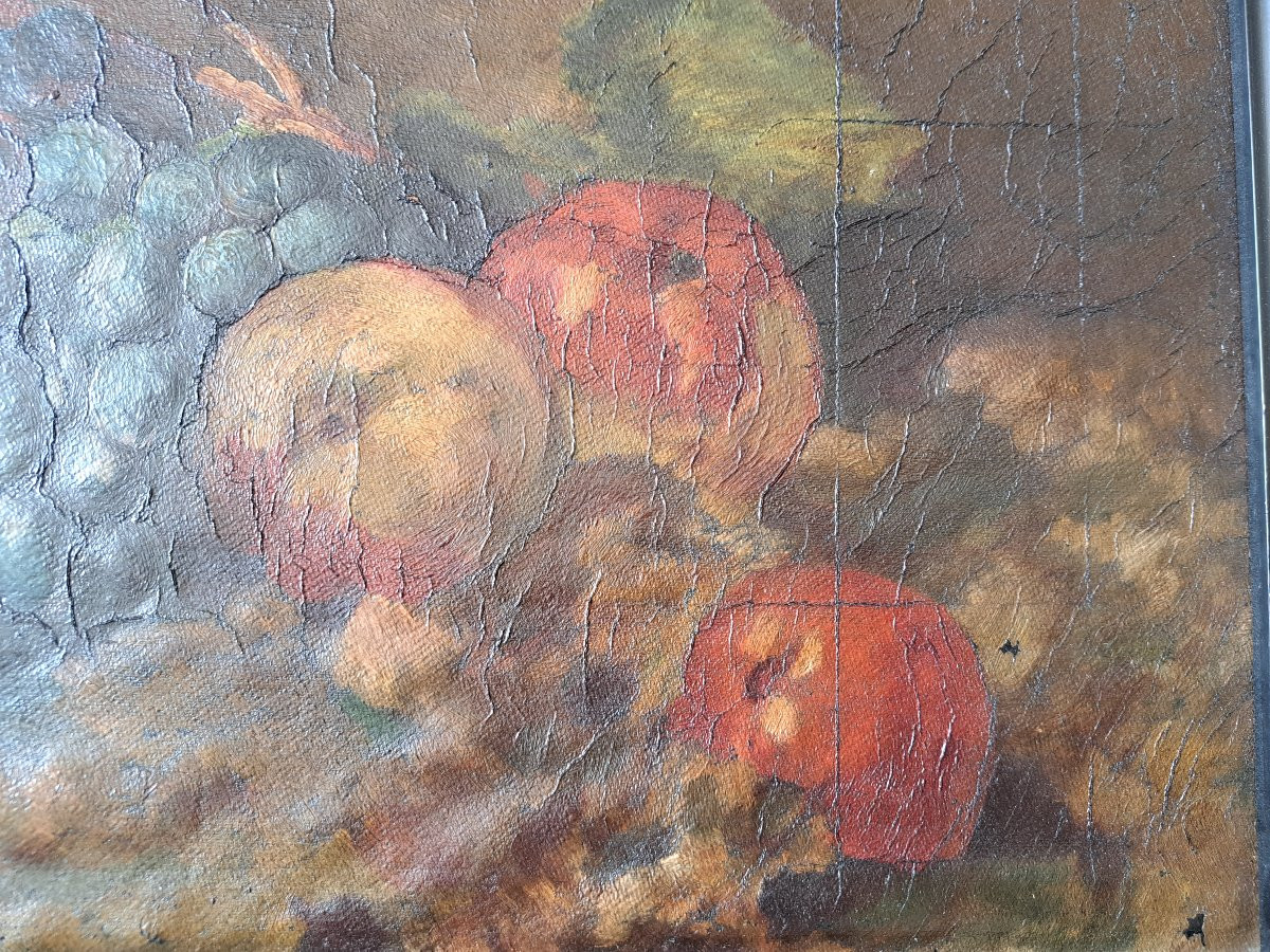 Still Life With Peaches And Grapes, Oil On Canvas, 19th Century. -photo-3