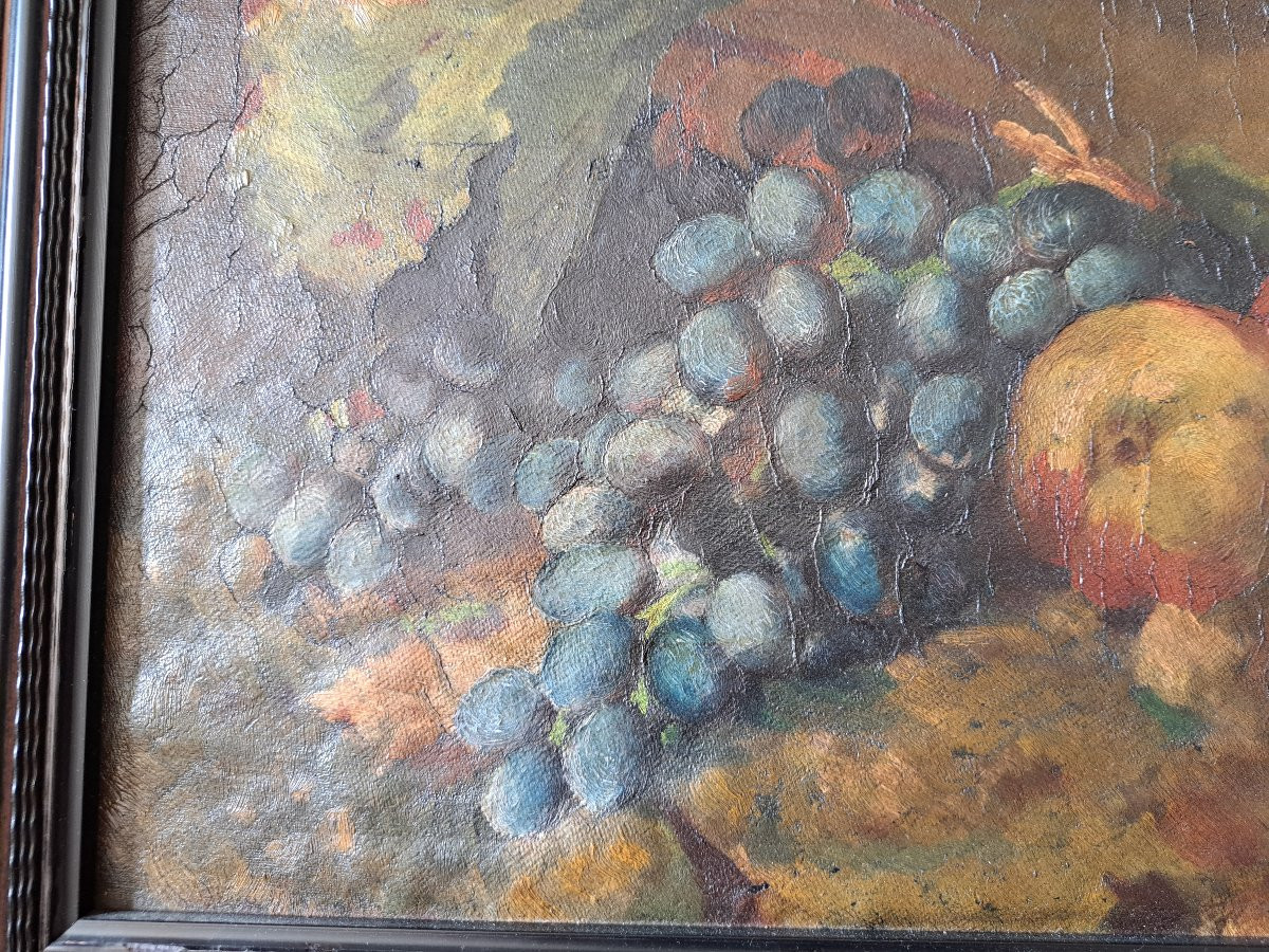 Still Life With Peaches And Grapes, Oil On Canvas, 19th Century. -photo-6