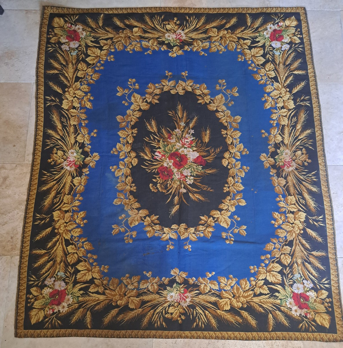 Table Tapestry, Wool, Napoleon III, 19th Century. 