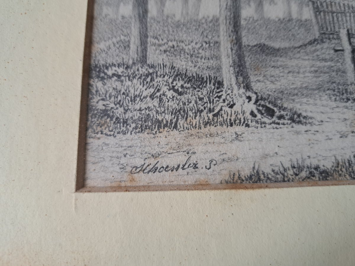 Chaumière , Dessin , crayon , Signé , XIX°. -photo-1