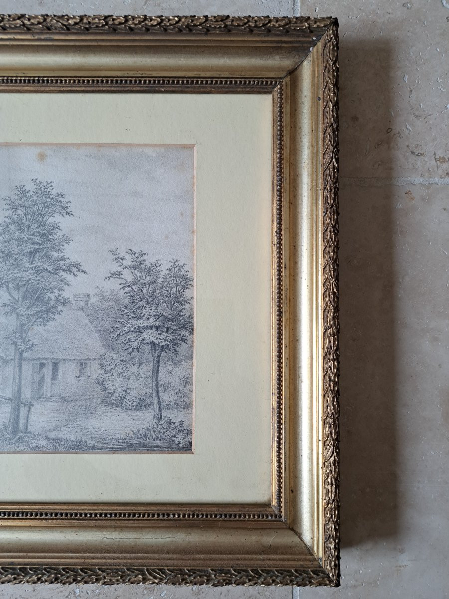Chaumière , Dessin , crayon , Signé , XIX°. -photo-4