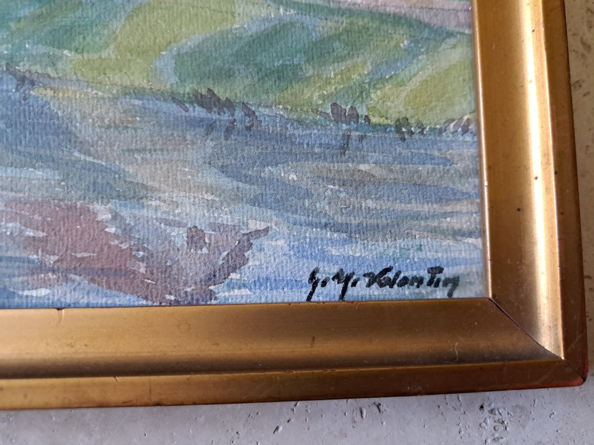 Gustave Müller-valentin, Rhine And Rhône Canal, Watercolor, 20th Century. -photo-2