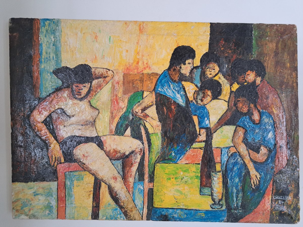 Yao N'guessan, Painting, Oil On Canvas, 20th Century. -photo-2