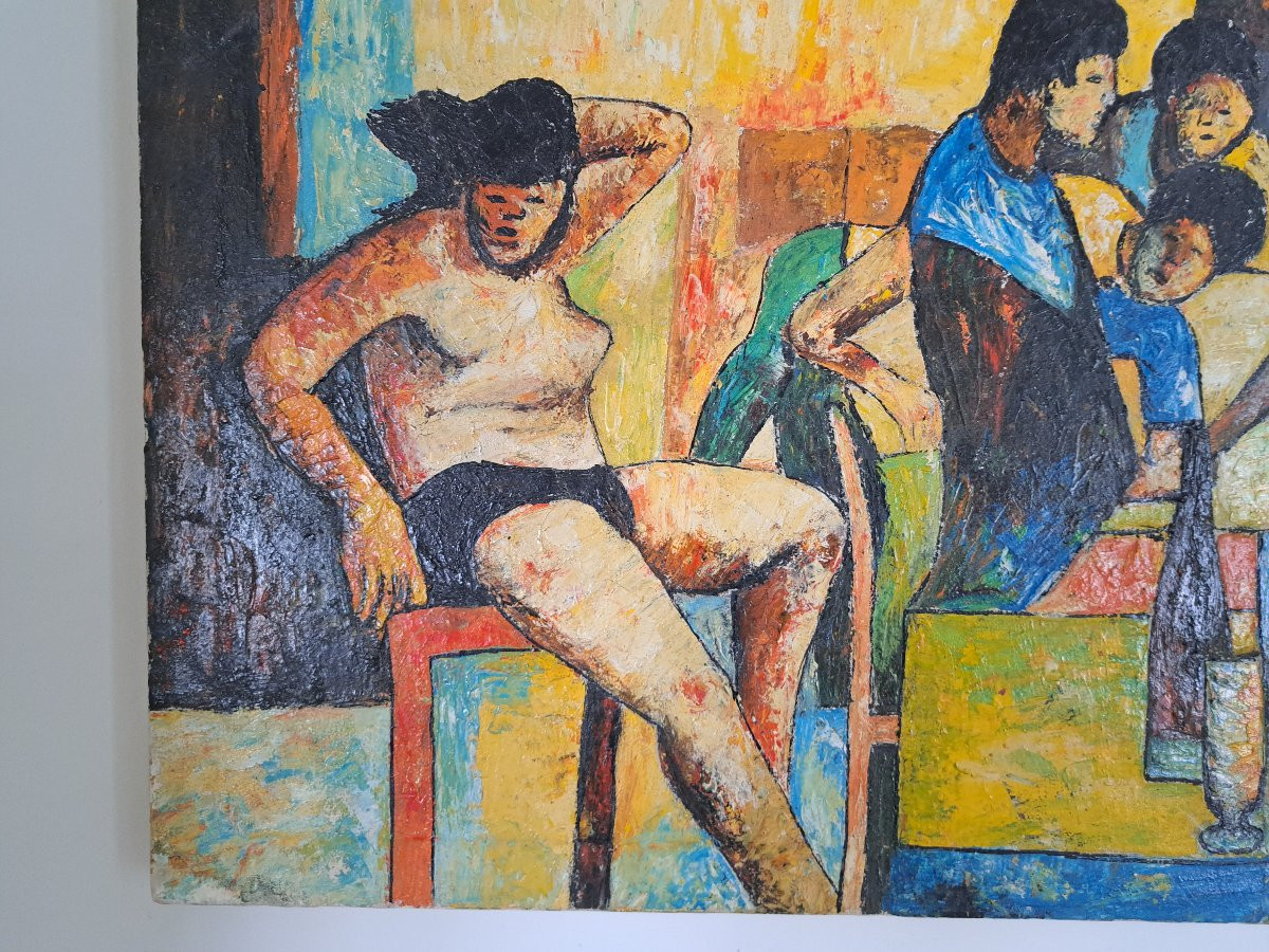Yao N'guessan, Painting, Oil On Canvas, 20th Century. -photo-3
