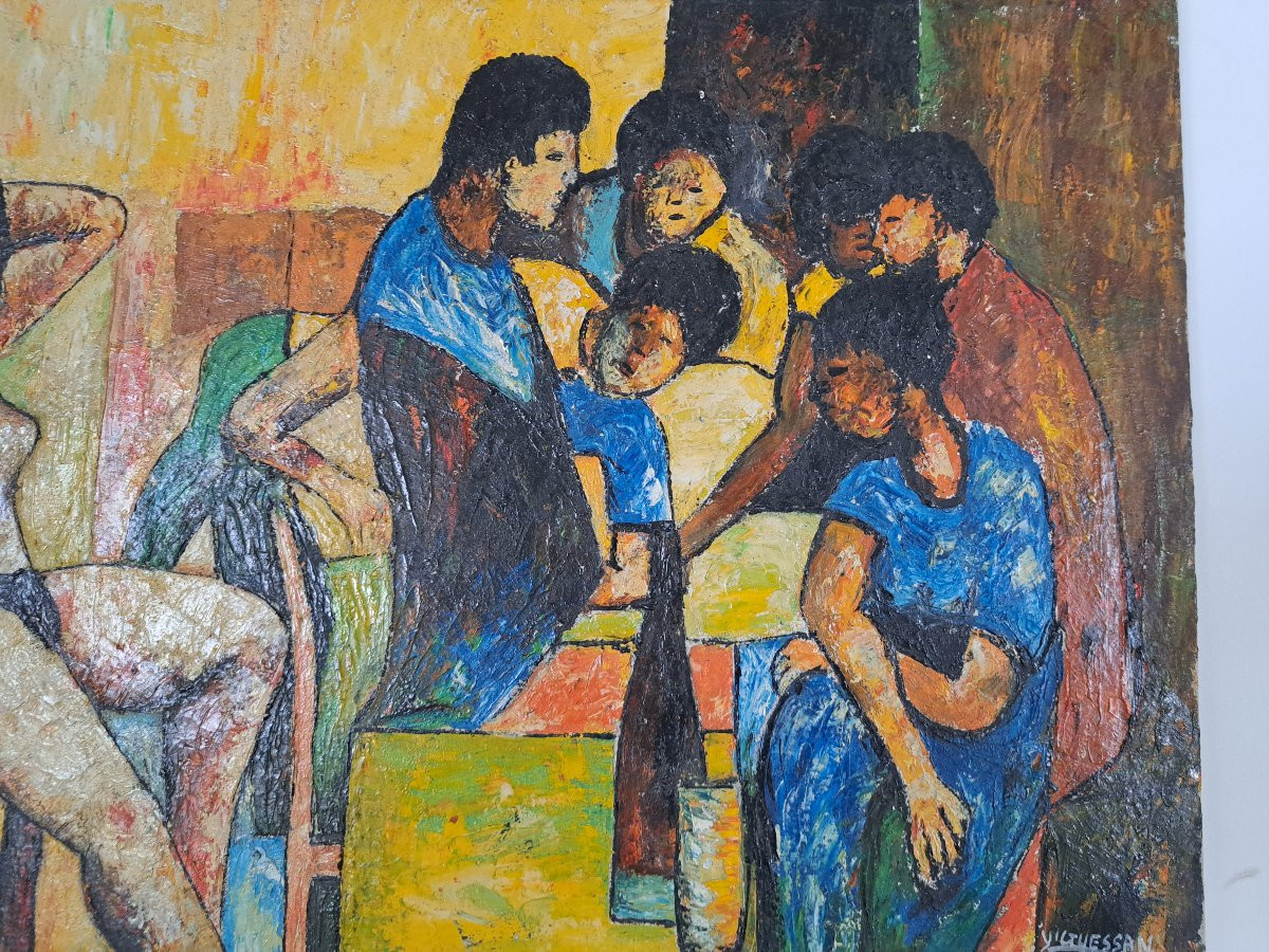 Yao N'guessan, Painting, Oil On Canvas, 20th Century. -photo-4