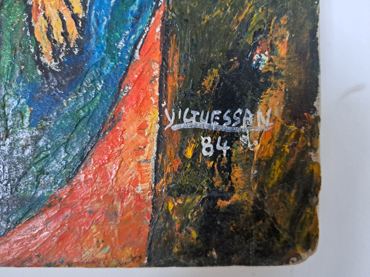 Yao N'guessan, Painting, Oil On Canvas, 20th Century. -photo-2