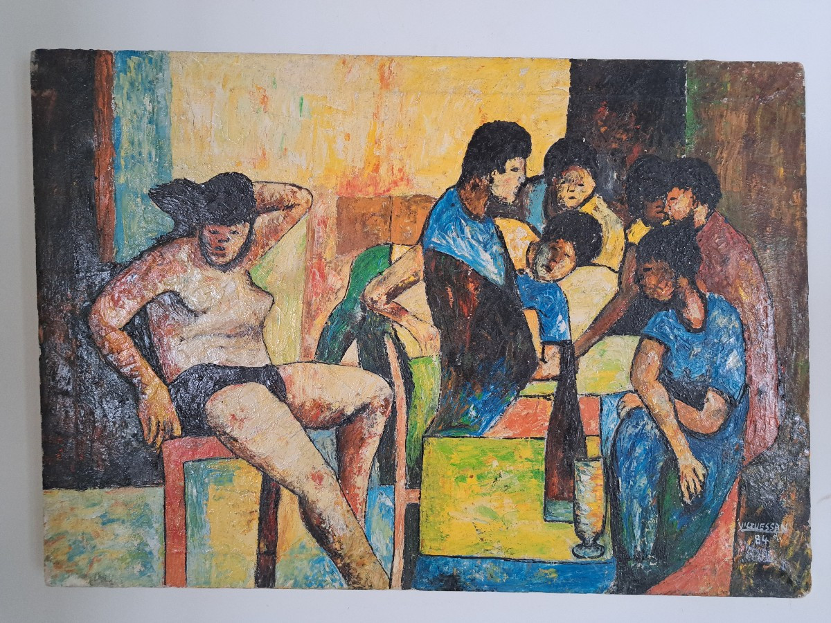Yao N'guessan, Painting, Oil On Canvas, 20th Century. 