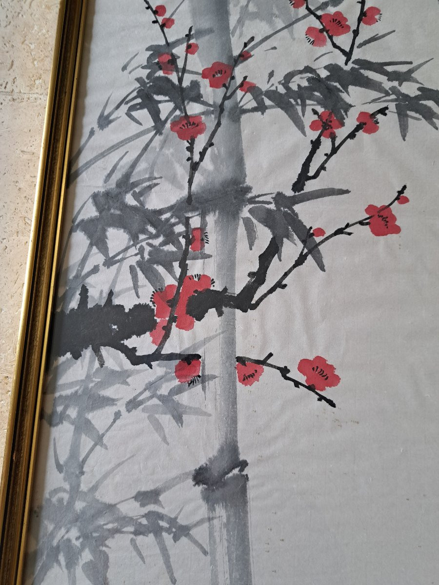 Plum Blossoms And Bamboo, Ink And Color On Paper, China, 20th Century. -photo-2