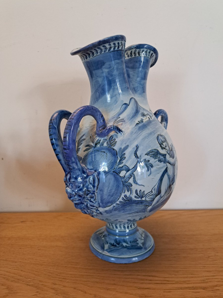 Italy, Cantagalli, Large Vase With Putti, Majolica, 19th Century. -photo-3