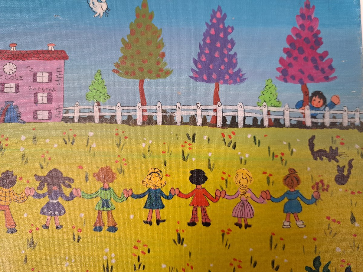 Naïve Art, School, Oil On Canvas, Signed, 20th Century. -photo-4