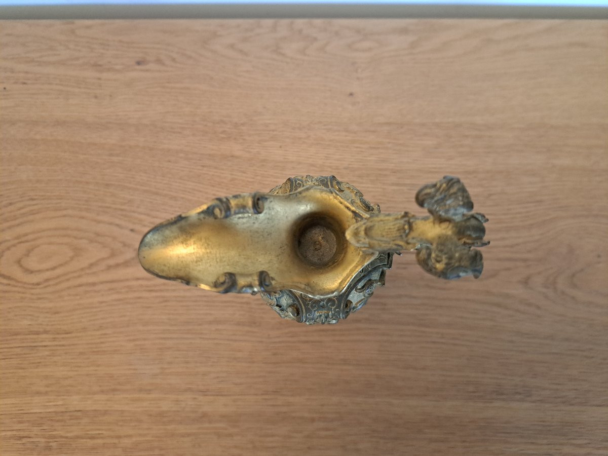 Aiguière sur piédouche , bronze doré , Renaissance , XIX°. -photo-2