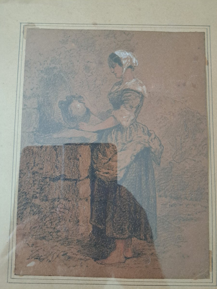 Farmer Drawing Water, Drawing, 19th Century. -photo-3