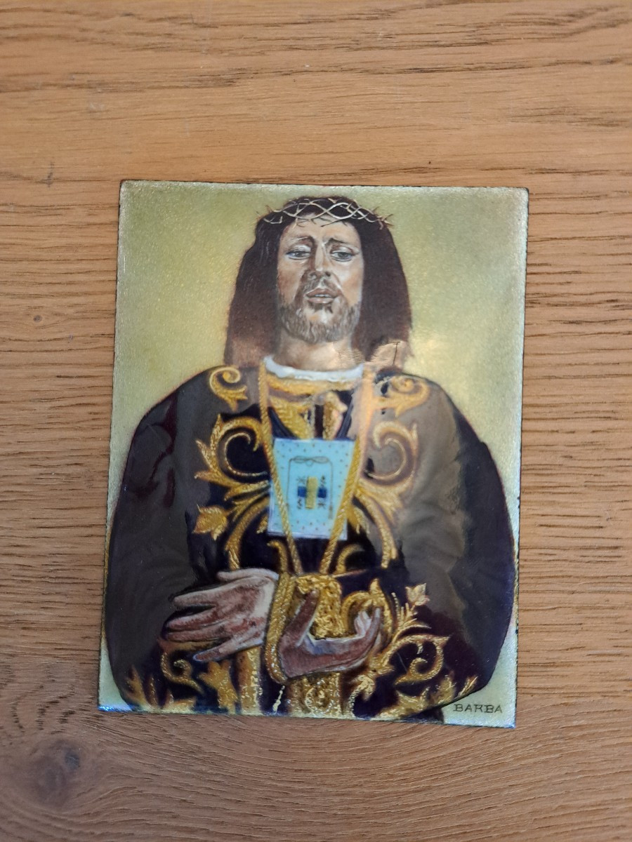 Jesus Of Medinaceli, Enamel Plaque, Signed Barba, 20th Century. 
