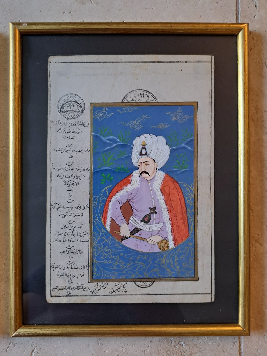 Ottoman Sultans, 2 Persian Miniatures, 19th/20th Century. -photo-1