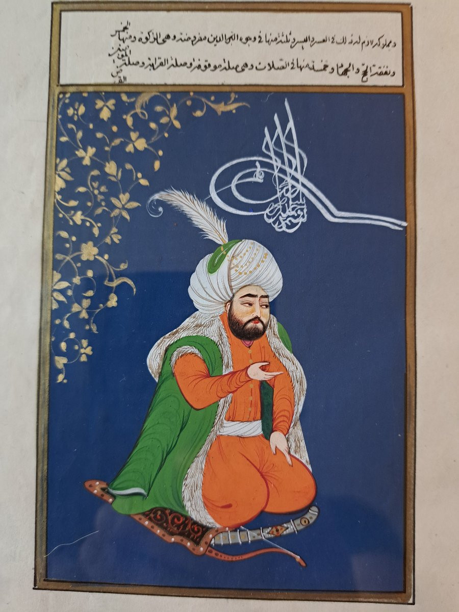 Ottoman Sultans, 2 Persian Miniatures, 19th/20th Century. -photo-4
