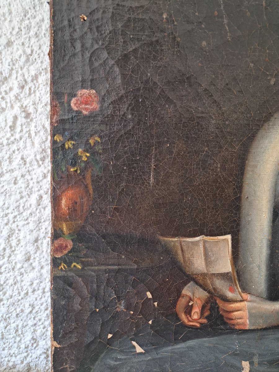 Jeune femme lisant , Huile sur toile , Empire / Restauration , Début XIX°. -photo-1