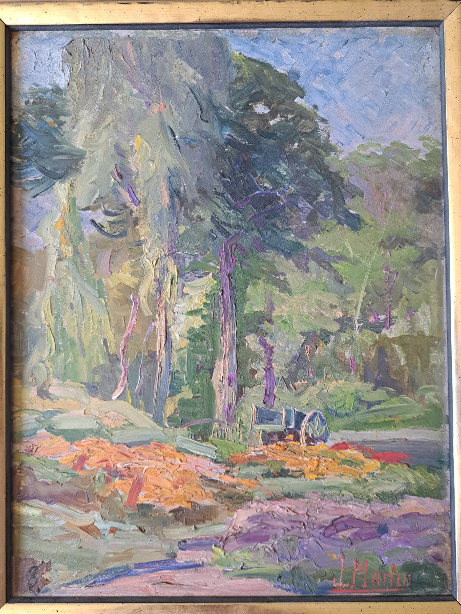 J.martin, The Meadow, Oil On Cardboard, Early 20th Century. -photo-3