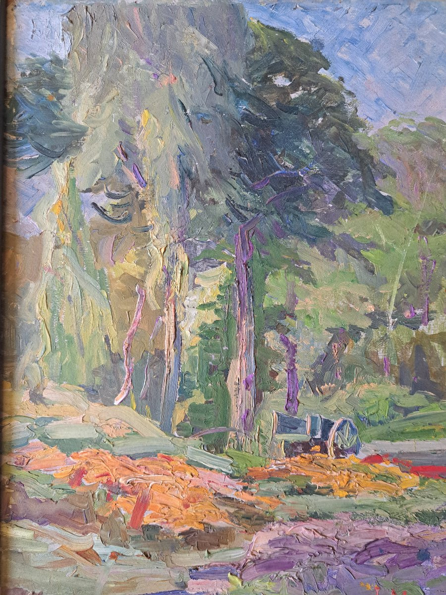 J.martin, The Meadow, Oil On Cardboard, Early 20th Century. -photo-3