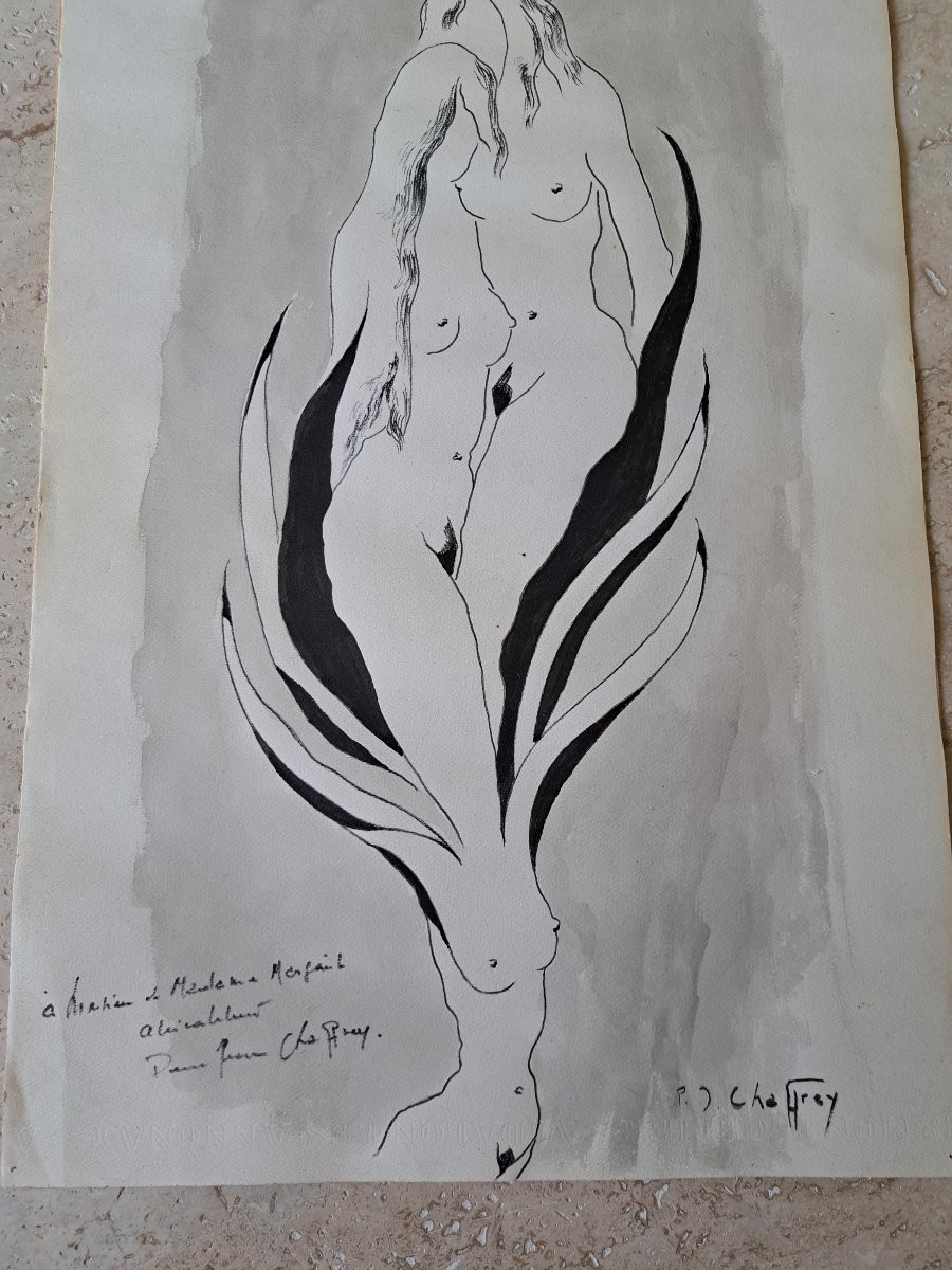 Pierre Jean Chaffrey , Femmes fleur , Dessin , XX°. -photo-3