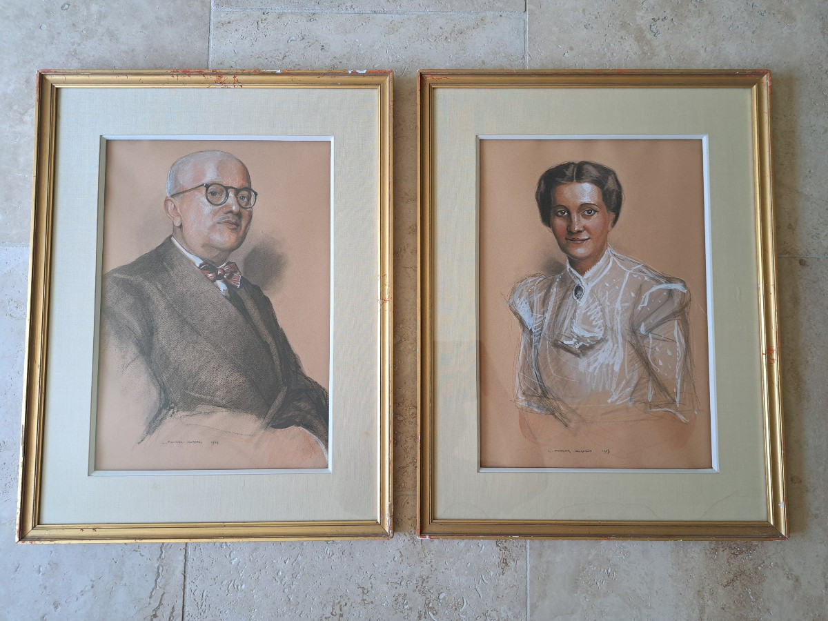 Lucien Ferrier Jourdain, Pair Of Portraits, Drawing, 1937. 
