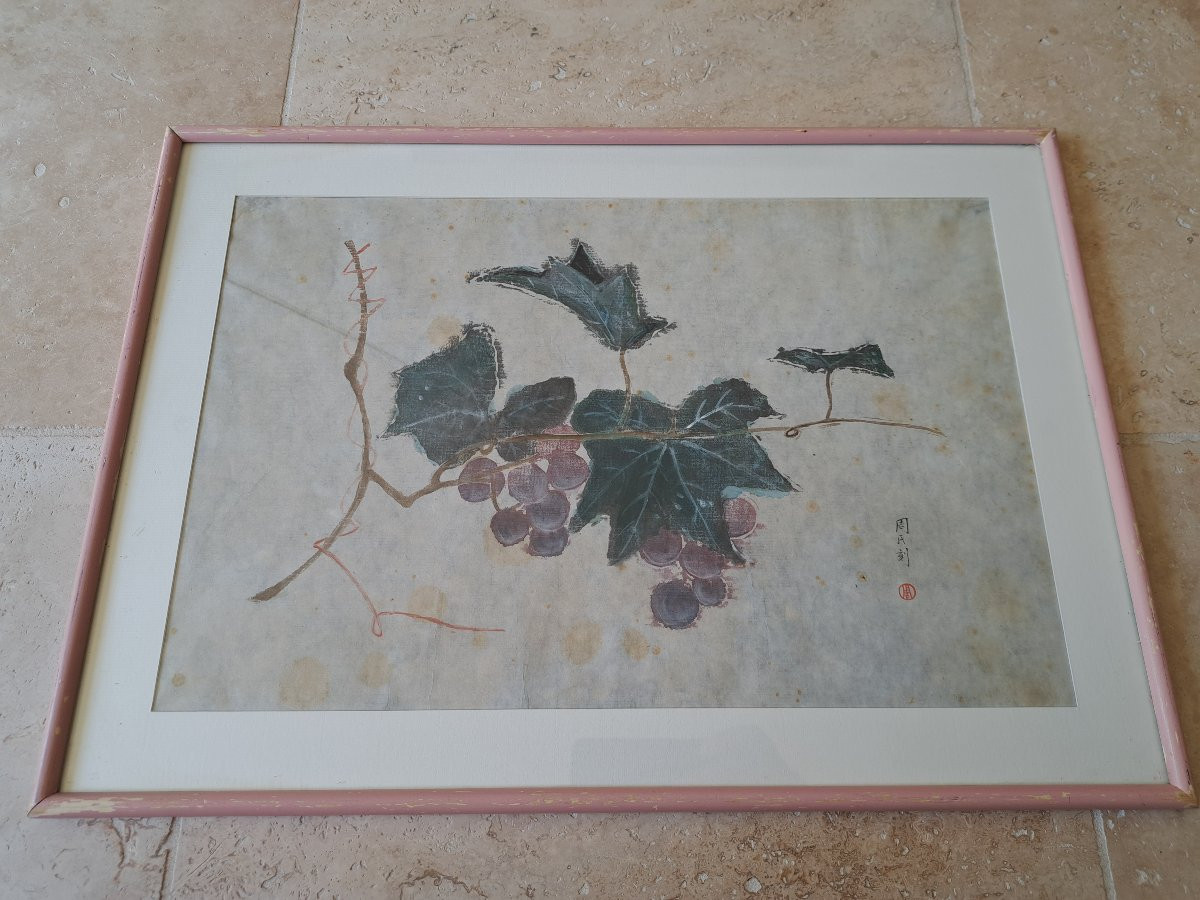 Bunches Of Grapes, Drawing, Japan, 19th/20th Century. -photo-2