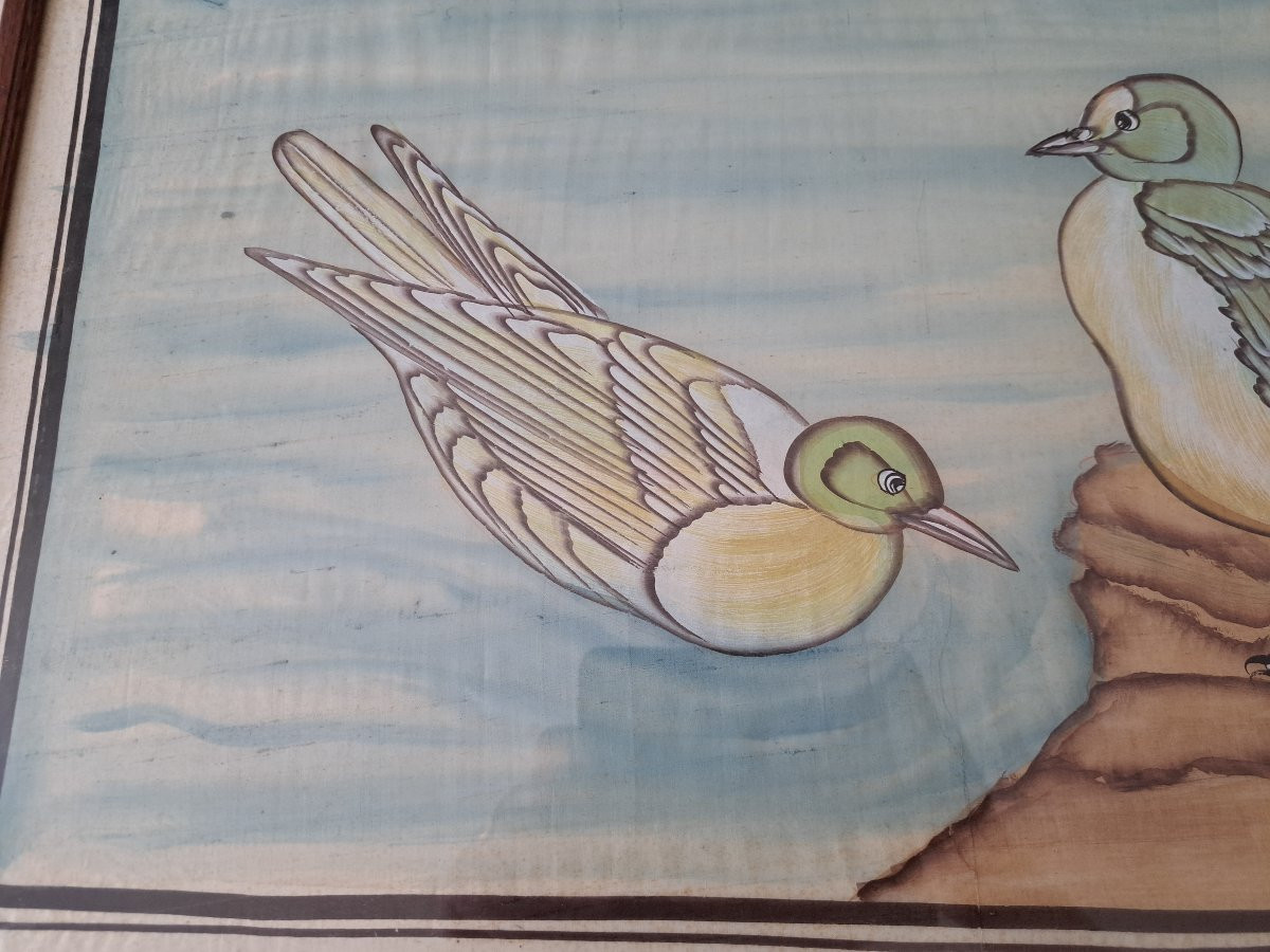 Couple d'oiseaux , Gouache sur soie , XX°. -photo-4