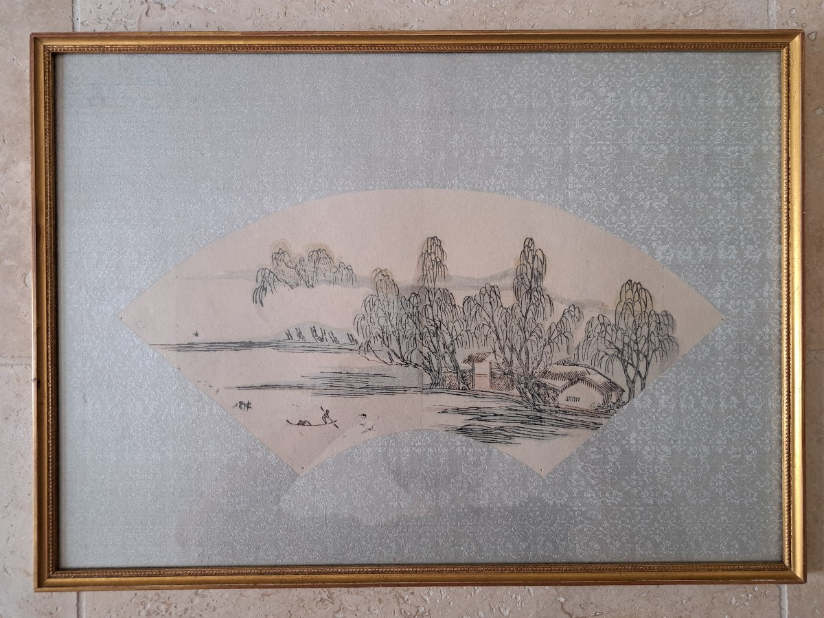 Fan Project, Ink And Colors On Paper, China 20th Century. 