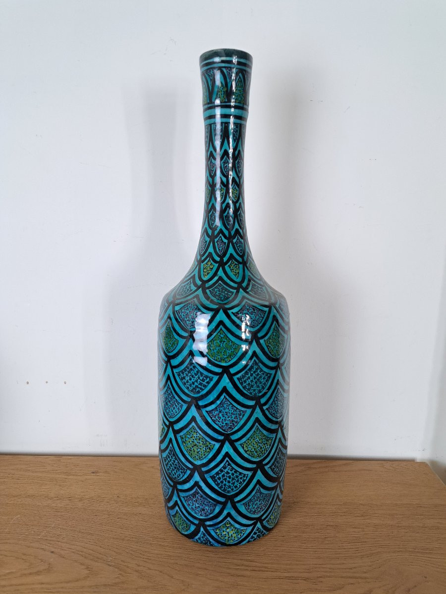 Safi, Morocco, Large Bottle Vase, Ceramic, 20th Century. -photo-2
